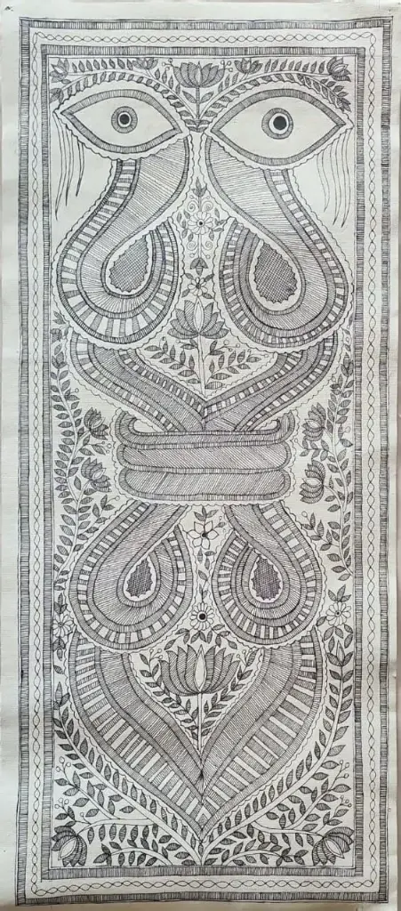 Sacred Eyes – Intricate Monochrome Madhubani Painting
