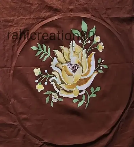 Golden Bloom - Hand painted Floral Fabric Panel