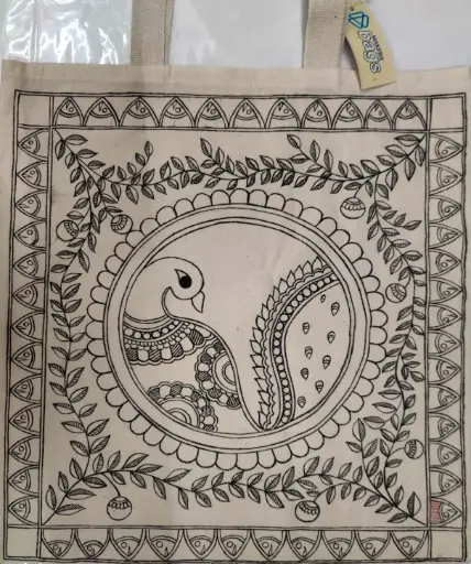 Graceful Peacock – Madhubani Tote