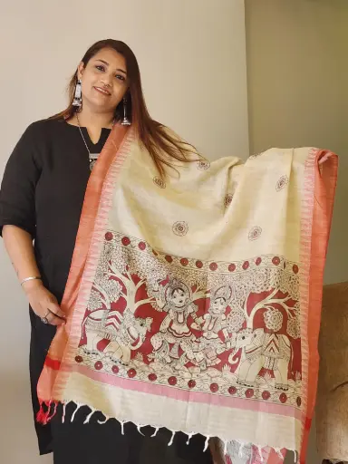Madhubani Hand-Painted Dupatta