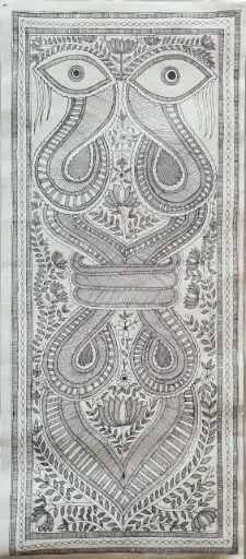 Sacred Eyes – Intricate Monochrome Madhubani Painting