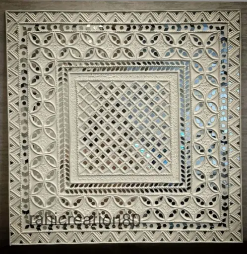 Lippan Art Inspired Intricate Wall Panel – Lattice & Floral Mirror Work