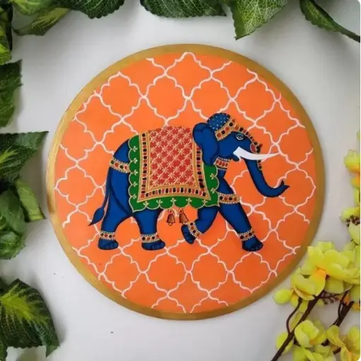 Royal Elephant Decorative Wall Plate - Rajasthani Folk Art Style