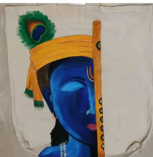 Ethereal Krishna - Hand Painted Devotional Tote Bag